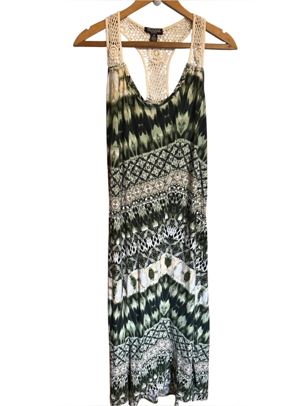 Rogue collection crochet halter green tiedye summer boho womens plus 4X dress